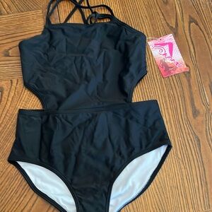 OKANU CUT OUT BLACK ONE PIECE SWIM SUIT. NWT. SIZE 12